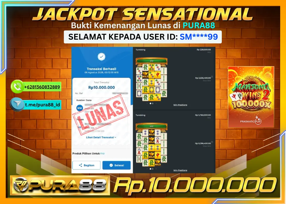 PURA88 JACKPOT MAHJONG WINS 2 Rp 10.000.000,- LUNAS